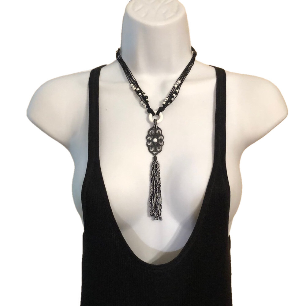 Boho artisan style Y shape statment necklace